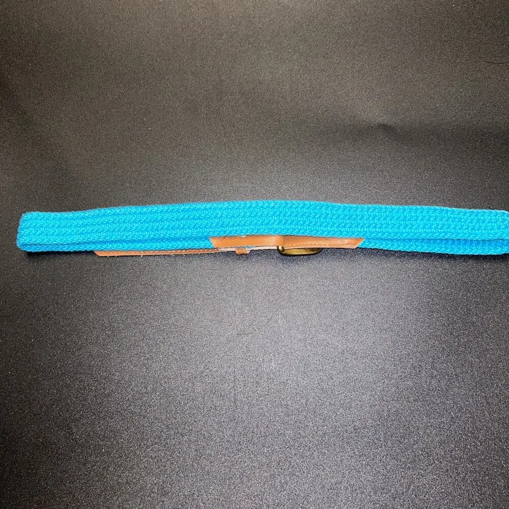Blue Woven Brown Faux Leather Adjustable Belt Women's Size 14